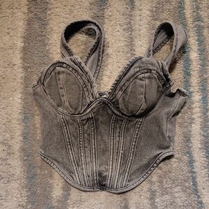 PrettyLittleThing Charcoal Denim Bustier Top